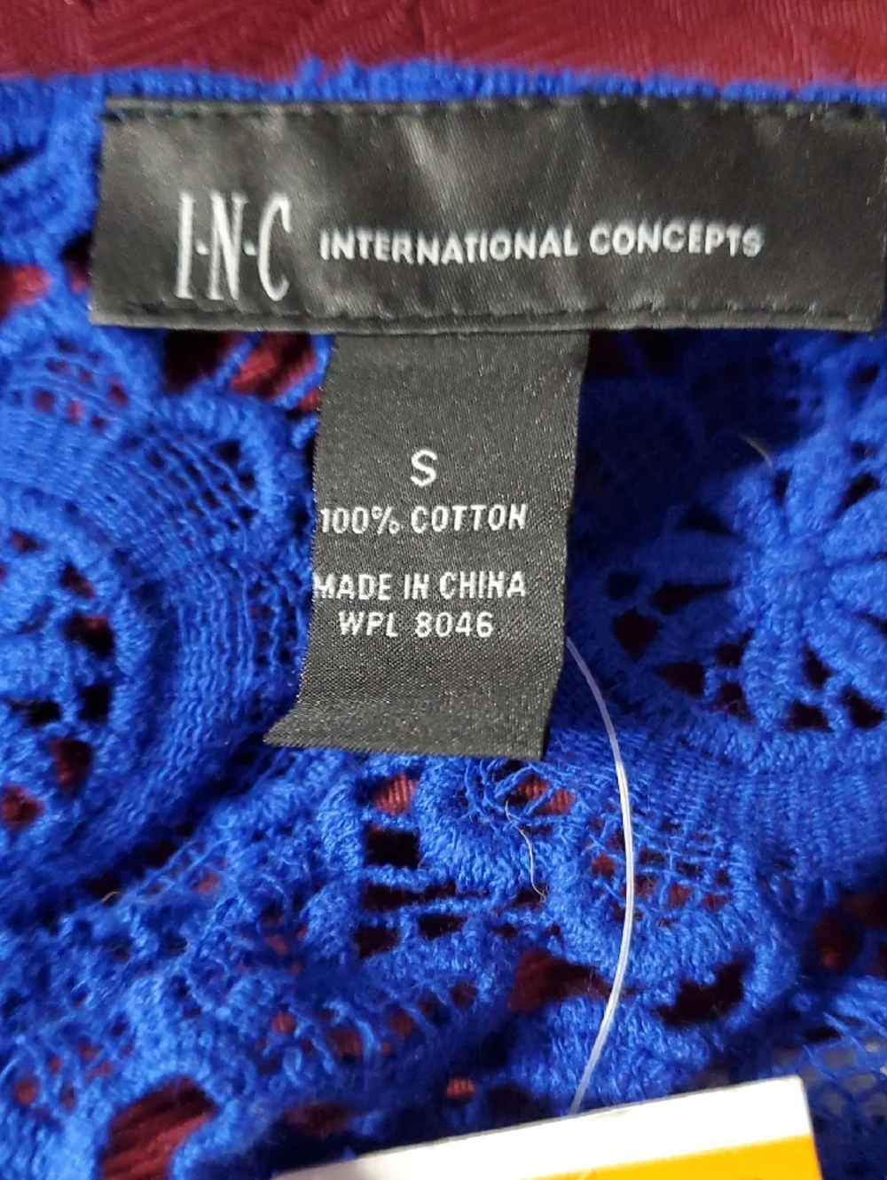 INC International Concepts Cobalt Blue Crochet Lace Tunic with White Accents